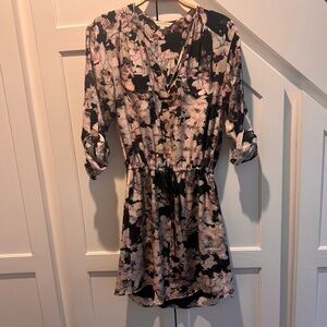Rebecca Taylor Black Floral Mini Dress with Blush Accents